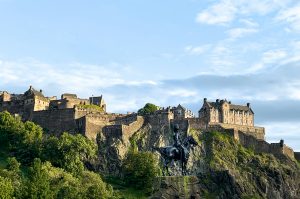 The view from Grassmarket Square looking up at Edinburgh Castle.
