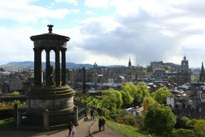 A photo of the Calton Hill monument overlooking the city of Edinburgh.