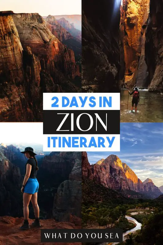 Zion national park, zion national park itinerary, zion itinerary, 2 days in zion, zion national park 2 day itinerary, 2 days in zion national park, things to do in zion, day hikes in zion, viewpoints in zion, angels landing, the narrows, mount carmel highway, emerald pools trail, pa’rus trail, riverside walk, observation point, zion national park lodge, zion human history museum